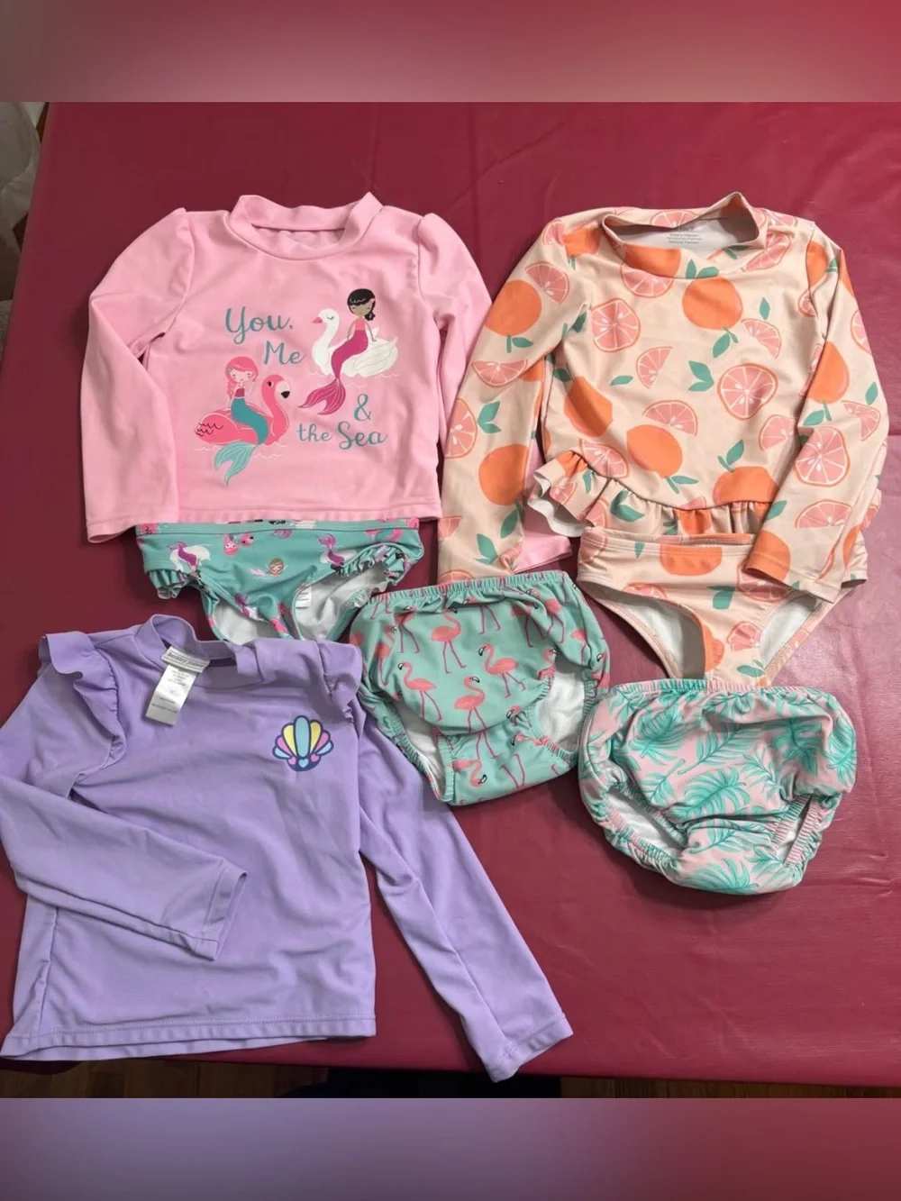 Girls 4T Swimwear Bundle – 2 Swimsuits + Rash Guard + 2 Swim Diapers